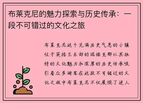 布莱克尼的魅力探索与历史传承：一段不可错过的文化之旅